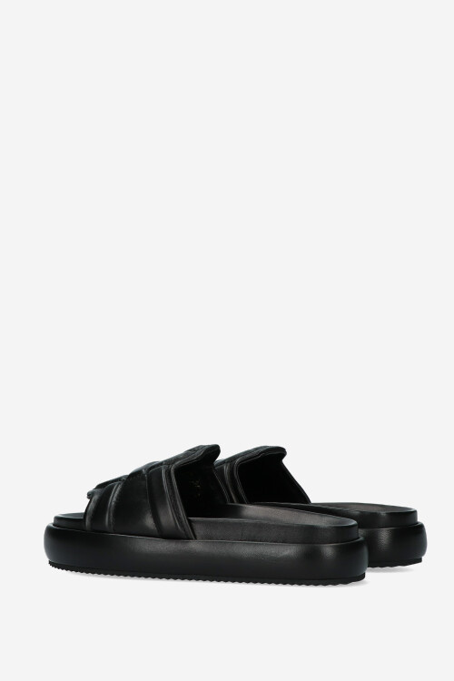 Black deals leather slides