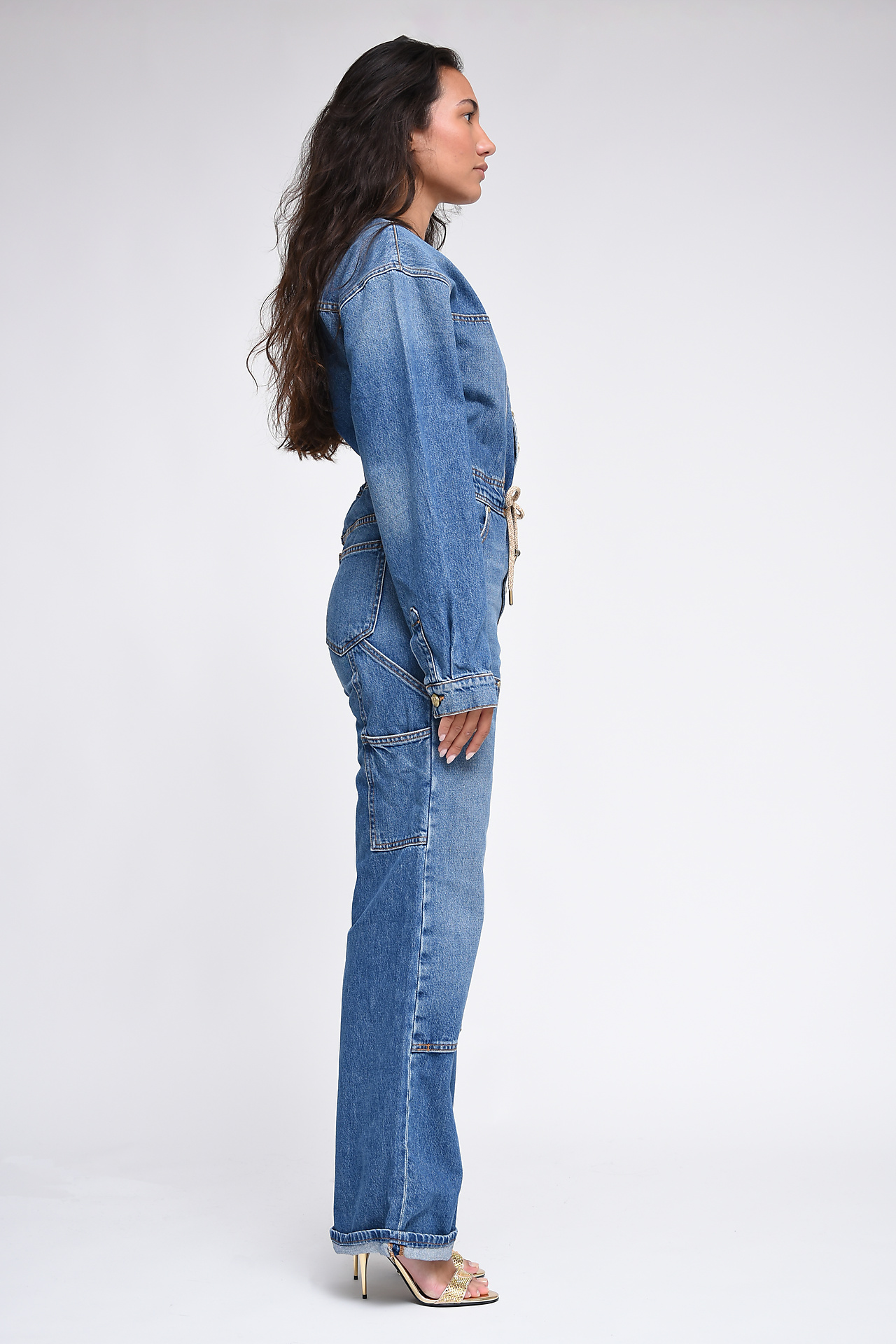 The Stevie Jumpsuit - Danube Medium Indigo Wash Blue Denim Jumpsuit - Ulla  Johnson